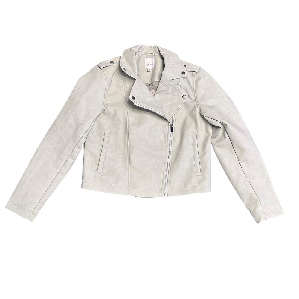 LC Lauren Conrad Moto Biker Jacket Women S Mint Green Faux Leather Full Zip NWOT
